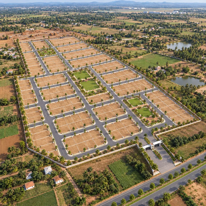 Artistic impression of formed, demarcated plots and kerbed internal roads at Vaishnavi AT-One Life Phase 4