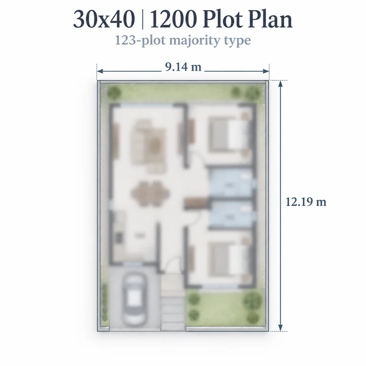 30 ft by 40 ft plot plan for Vaishnavi AT-One Life Phase 4, 9.14 m by 12.19 m, the 1,200 sq ft type 30 ft by 40 ft plot plan for Vaishnavi AT-One Life Phase 4, 9.14 m by 12.19 m, the 1,200 sq ft type