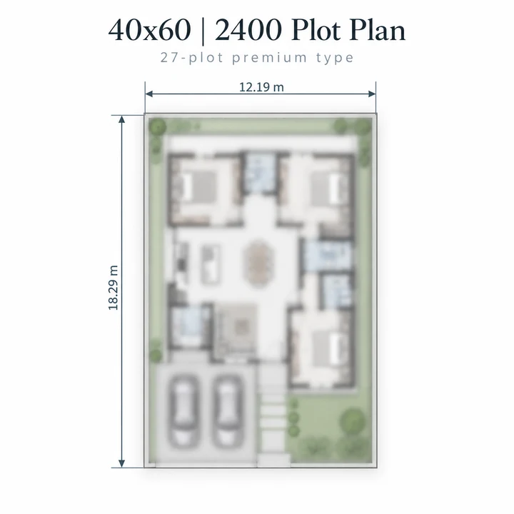 40 ft by 60 ft plot plan for Vaishnavi AT-One Life Phase 4, 12.19 m by 18.29 m, the 2,400 sq ft type 40 ft by 60 ft plot plan for Vaishnavi AT-One Life Phase 4, 12.19 m by 18.29 m, the 2,400 sq ft type